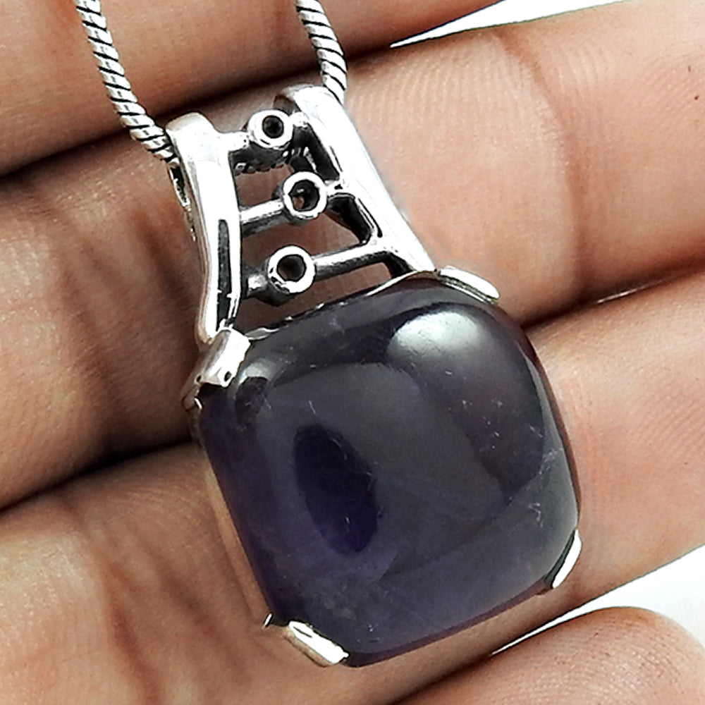 Christmas Gift Natural Amethyst Gemstone Pendant Vintage 925 Silver V3