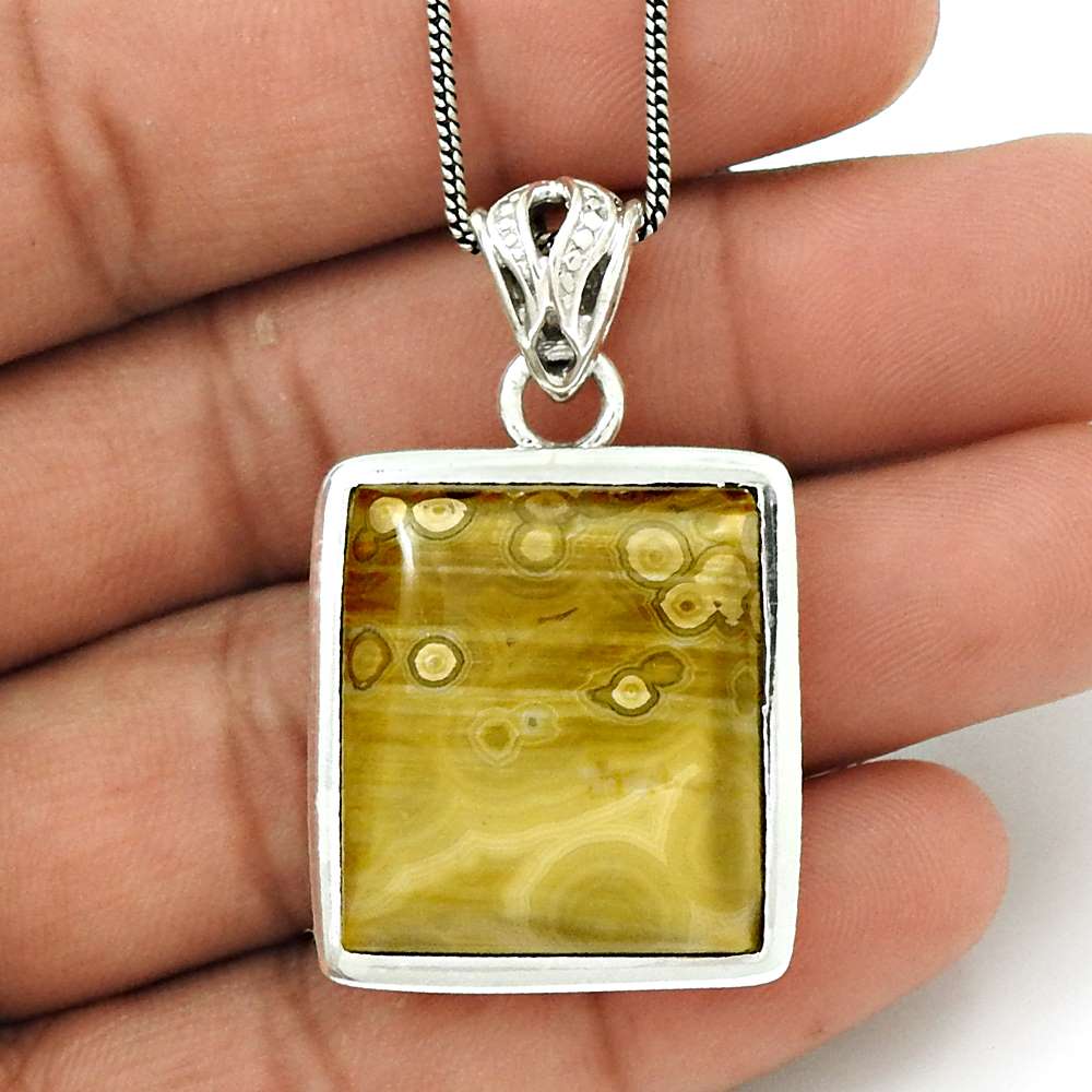 Halloween Gift 925 Silver Natural Picture Jasper Gemstone Pendant G3
