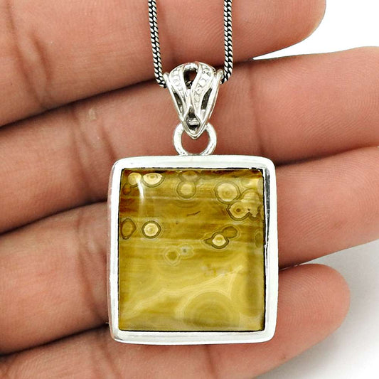 Halloween Gift 925 Silver Natural Picture Jasper Gemstone Pendant G3
