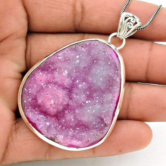 Gift For Women Pendant Bohemian 925 Sterling Silver Natural Druzy Gemstone V13