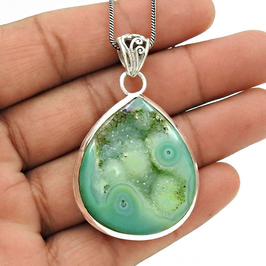 Birthday Gift For Her Natural Druzy Gemstone Pendant Stylish 925 Silver W13