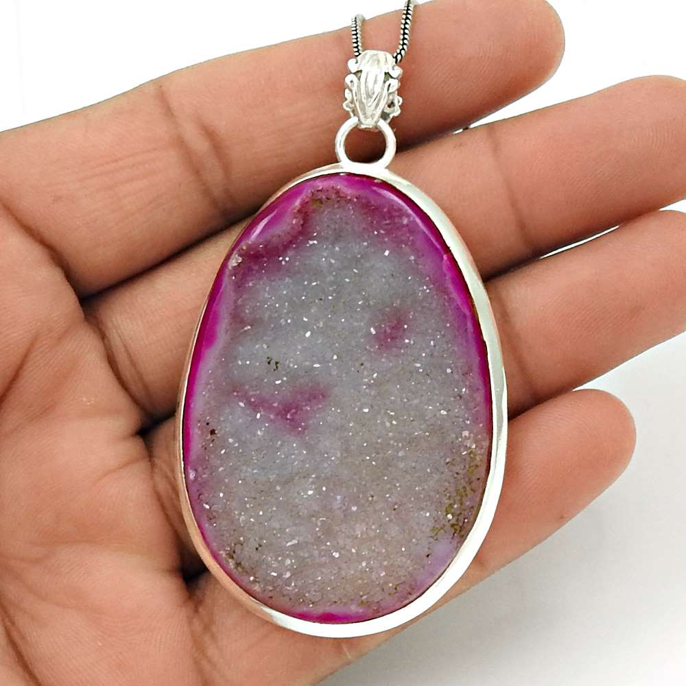 Anniversary Gift For Her Natural Druzy Gemstone Pendant Ethnic 925 Silver X13