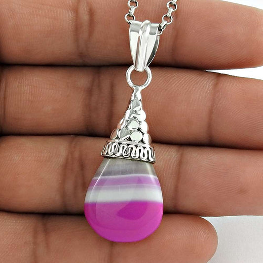 Birthday Gift For Her Natural Onyx Gemstone Pendant Boho 925 Sterling Silver E8