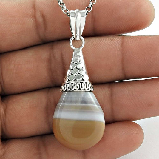 Natural Onyx Gemstone Pendant Bohemian 925 Sterling Silver Jewelry For Women C33