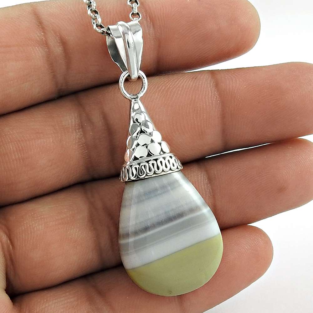 Natural Onyx Gemstone Pendant Vintage 925 Sterling Silver Jewelry For Girls D13