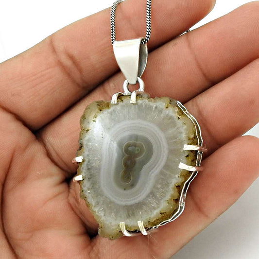 Natural Druzy Gemstone Pendant Boho 925 Sterling Silver Indian Jewelry A14