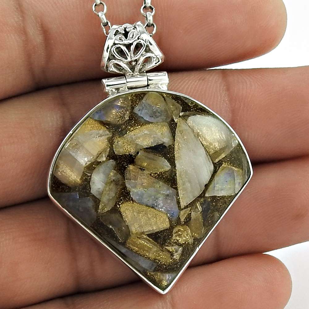 Natural Druzy Gemstone Pendant Brown 925 Sterling Silver Indian Jewelry S11