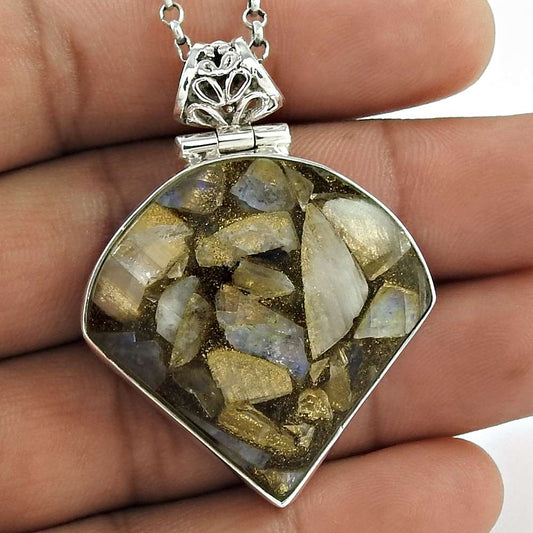 Natural Druzy Gemstone Pendant Brown 925 Sterling Silver Indian Jewelry S11