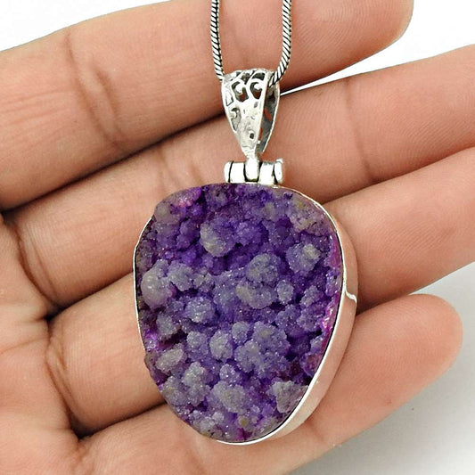 Natural Druzy Gemstone Jewelry 925 Sterling Silver Pendant Stylish For Girls C14