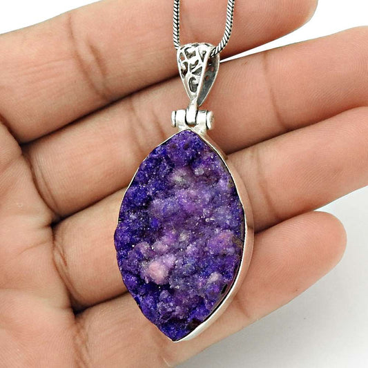 Wedding Gift For Her 925 Silver Natural Druzy Gemstone Pendant Vintage E14