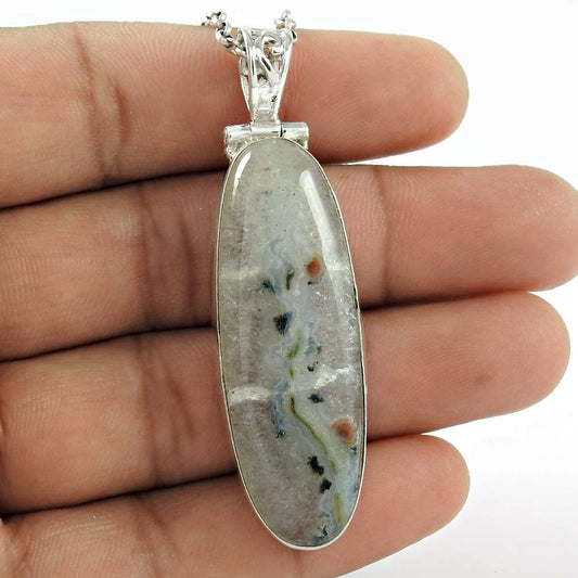 Natural Druzy Gemstone Pendant Bohemian Ivory 925 Sterling Silver Jewelry O13