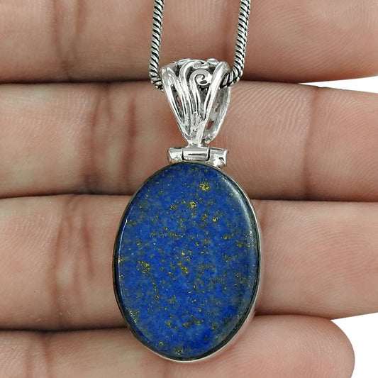 Gift For Women Pendant Ethnic 925 Silver Natural Lapis Lazuli Gemstone Y9