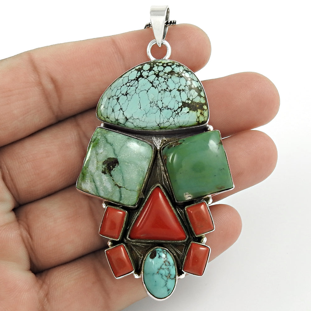 Natural Gemstone Pendant Turquoise 925 Sterling Silver Christmas Gift Jewelry R4