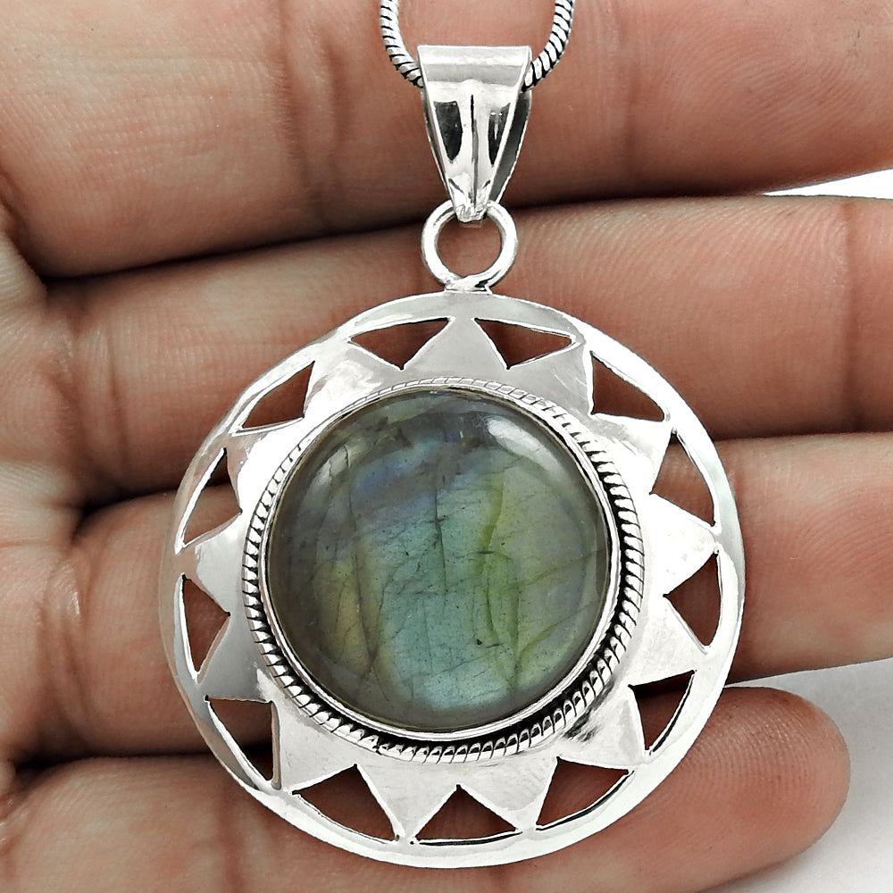 Natural Labradorite Gemstone 925 Sterling Silver Pendant Tribal For Girls W3