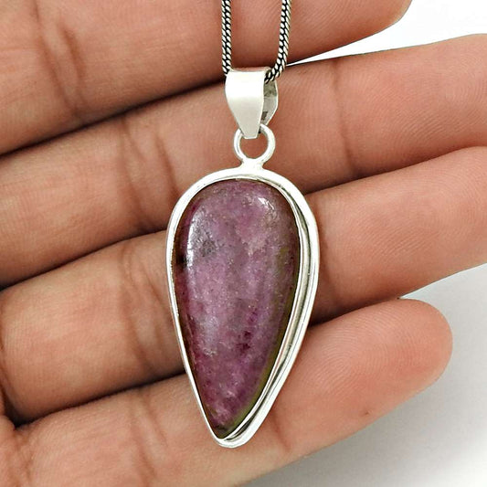 Natural Ruby Zoisite Gemstone 925 Sterling Silver Pendant Stylish For Girls F14
