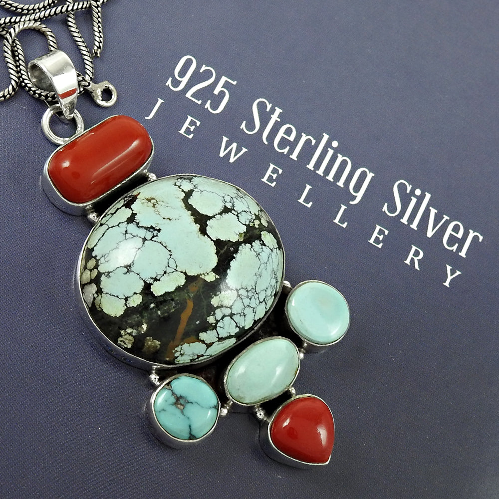 Christmas Gift 925 Sterling Silver Natural Turquoise Gemstone Pendant Vintage S4