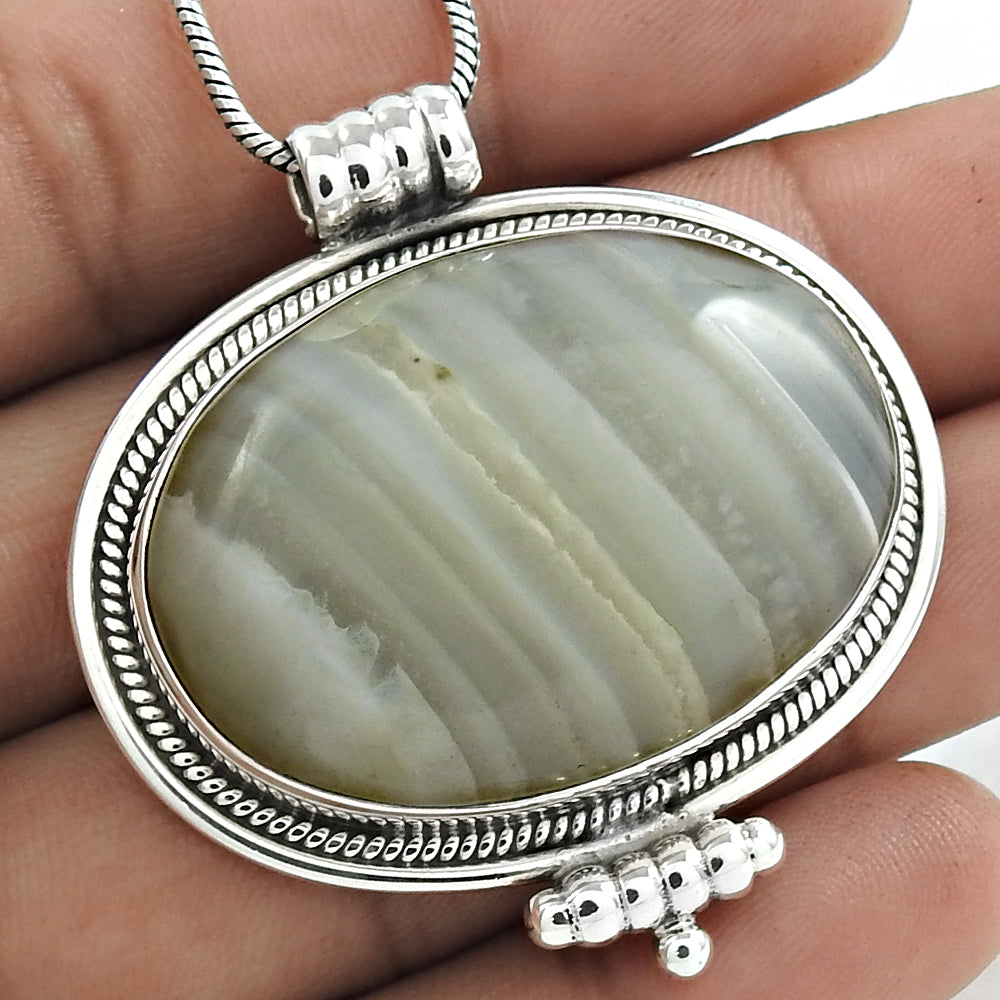 Christmas Gift Pendant Boho 925 Sterling Silver Natural Striped Onyx Gemstone P3