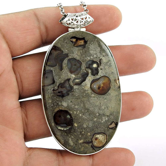 Natural Agate Gemstone Pendant 925 Sterling Silver Indian Jewelry J15