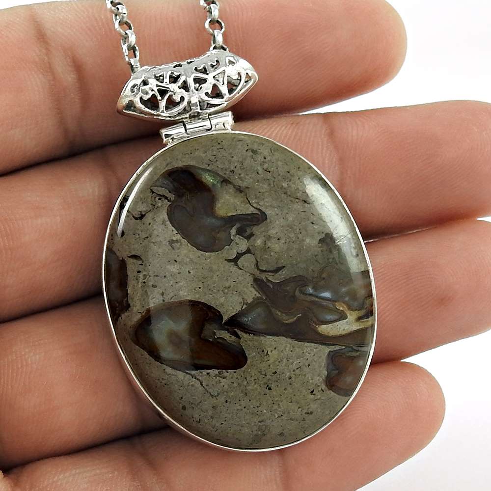 Natural Agate Gemstone Pendant Handmade 925 Sterling Silver Indian Jewelry L15