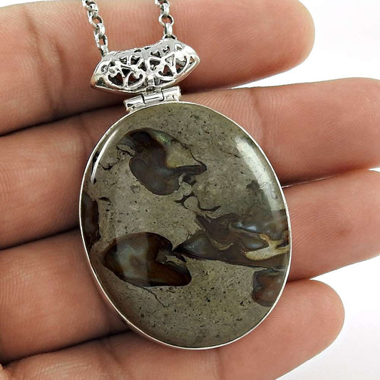 Natural Agate Gemstone Pendant Handmade 925 Sterling Silver Indian Jewelry L15