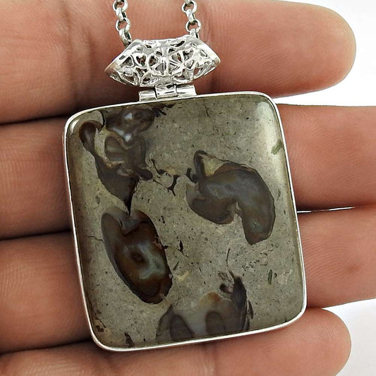 Natural Agate Gemstone Pendant Boho 925 Sterling Silver Jewelry M15