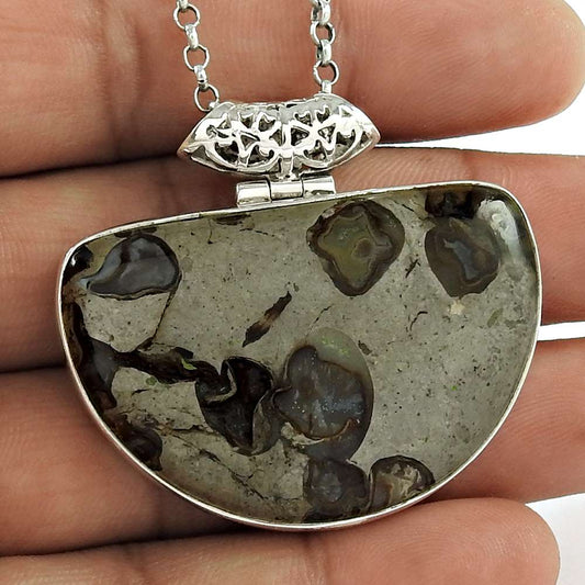 Pretty 925 Sterling Silver Agate Gemstone Pendant Tribal Jewelry D40