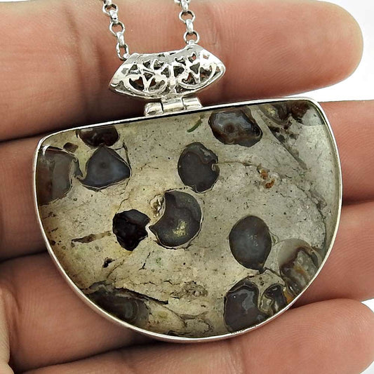 Natural Agate Gemstone Jewelry 925 Sterling Silver Pendant Boho O15