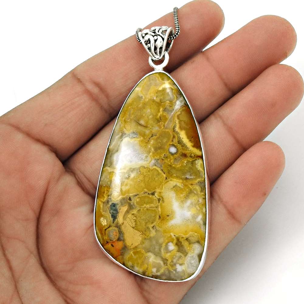 Natural Petrified Wood Gemstone Pendant Boho Brown 925 Sterling Silver I14