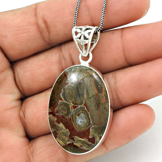 Natural Mushroom Rhyolite Gemstone 925 Silver Pendant Stylish For Girls K14