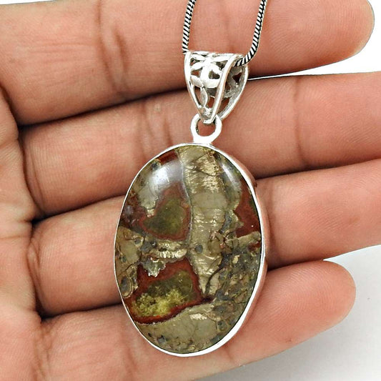 Wedding Gift For Her 925 Silver Natural Mushroom Rhyolite Pendant Ethnic L14