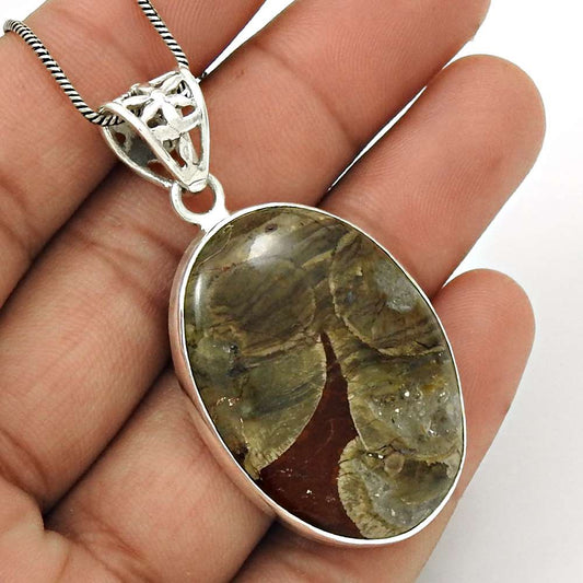 Birthday Gift For Her Natural Mushroom Rhyolite Pendant Tribal 925 Silver N14