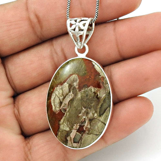 Gift For Women Pendant Boho 925 Silver Natural Mushroom Rhyolite Gemstone O14