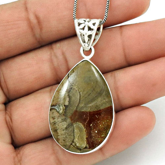 Wedding Gift For Her 925 Silver Natural Mushroom Rhyolite Pendant Bohemian P14