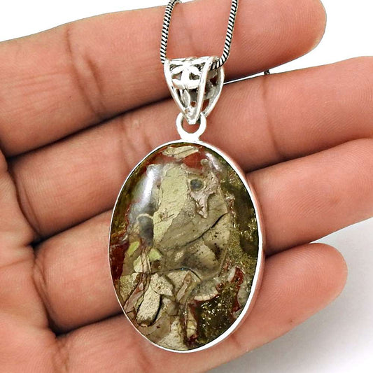 Natural Mushroom Rhyolite Gemstone 925 Silver Pendant Ethnic For Women R14