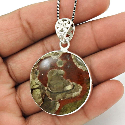 Gift For Women Pendant Vintage 925 Silver Natural Mushroom Rhyolite Gemstone S14