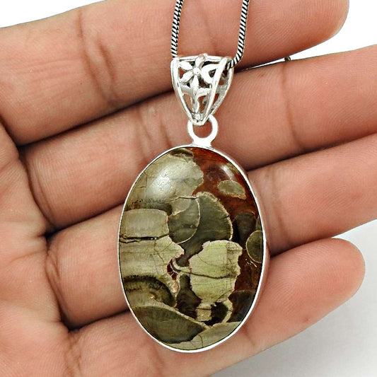 Natural Mushroom Rhyolite Gemstone Pendant Tribal 925 Silver For Girls T14