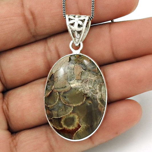 Natural Mushroom Rhyolite Gemstone Pendant Boho 925 Silver For Women U14