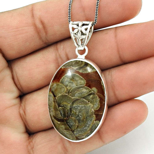 Natural Mushroom Rhyolite Gemstone 925 Silver Pendant Ethnic For Women X14