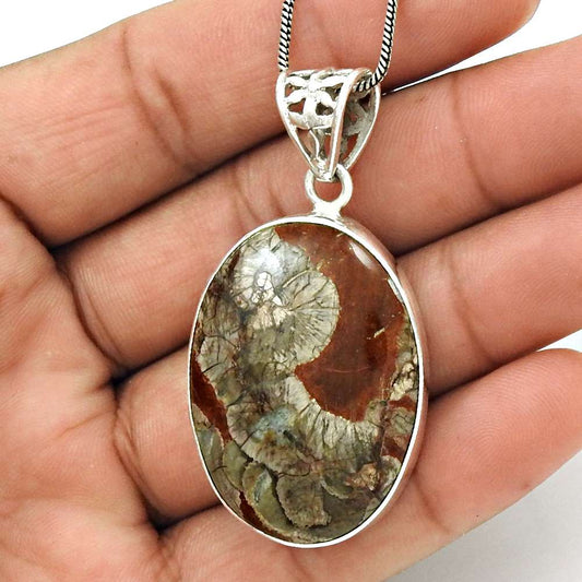 Gift For Women Pendant Vintage 925 Silver Natural Mushroom Rhyolite Gemstone Y14