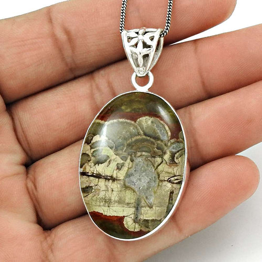Gift For Women Pendant Boho 925 Silver Natural Mushroom Rhyolite Gemstone A15