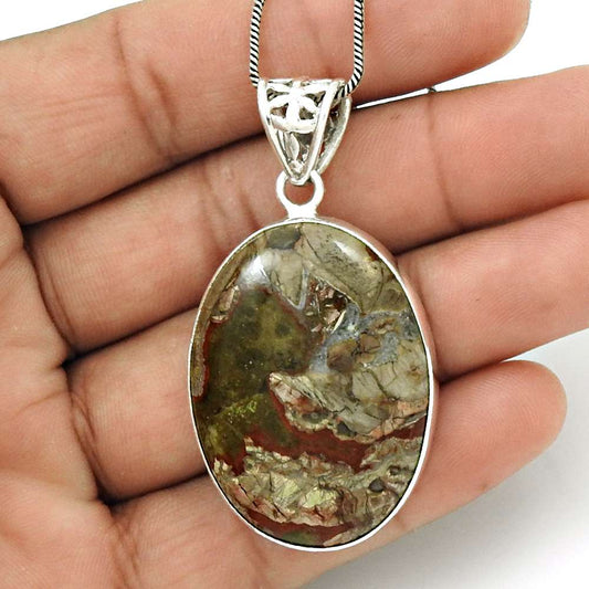 Natural Mushroom Rhyolite Gemstone Pendant Stylish 925 Silver For Girls C15