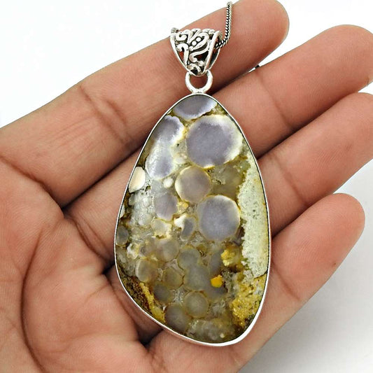 Natural Petrified Wood Gemstone Pendant Tribal Multicolor 925 Silver E15