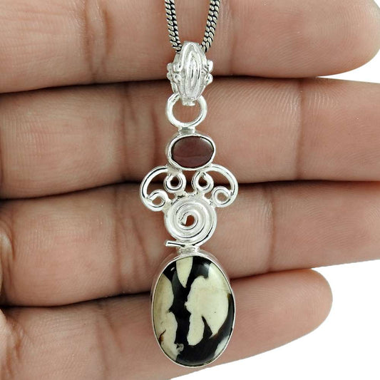 Natural Jasper Gemstone Indian Jewelry 925 Sterling Silver Pendant For Girls V11