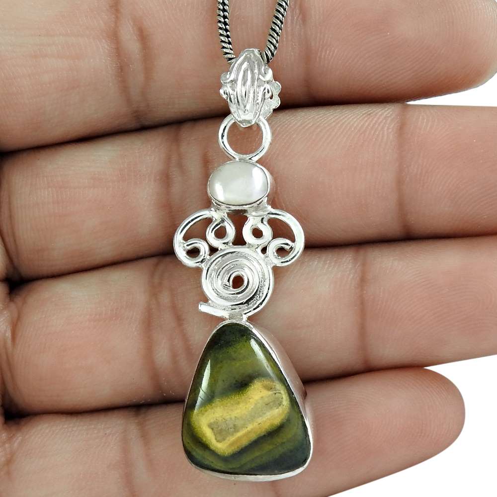 Natural Eclipse Gemstone Pendant 925 Sterling Silver Jewelry For Women W11