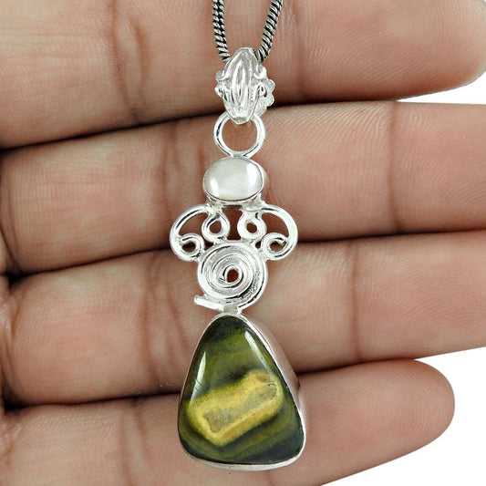 Natural Eclipse Gemstone Pendant 925 Sterling Silver Jewelry For Women W11