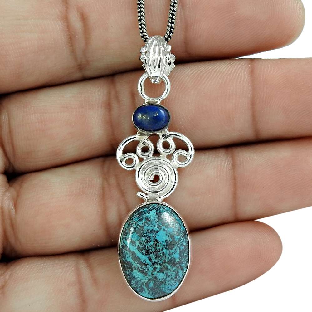 Halloween Gift 925 Sterling Silver Natural Azurite Gemstone Pendant X11