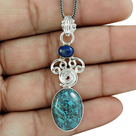 Halloween Gift 925 Sterling Silver Natural Azurite Gemstone Pendant X11