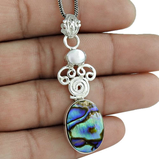 Natural Abalone Shell Gemstone Jewelry 925 Sterling Silver Pendant For Women Y11