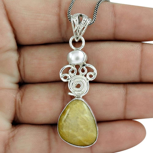Gift For Her 925 Sterling Silver Natural Jasper Gemstone Pendant Tribal Q1