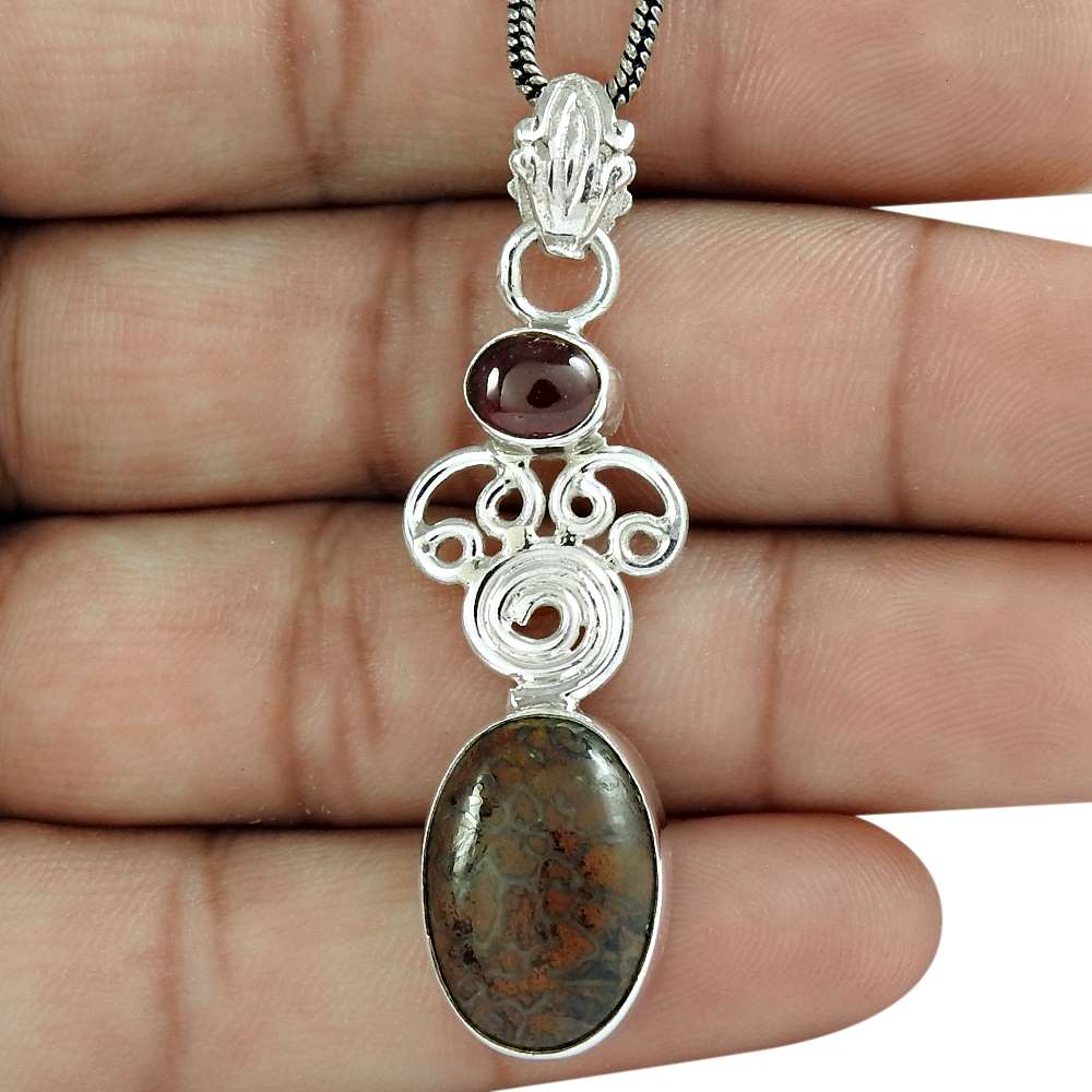 Natural Jasper Gemstone Indian Jewelry 925 Sterling Silver Pendant For Girls Z11